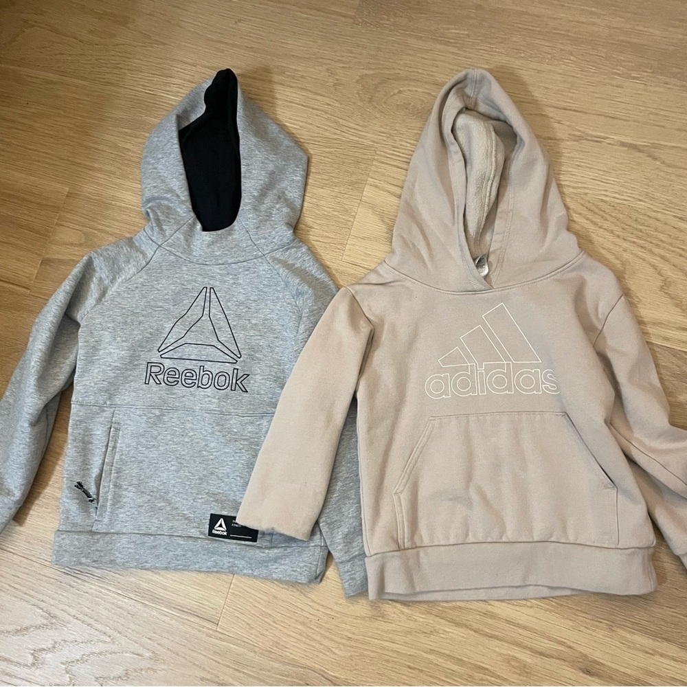 Reebok Gray Kids Hoodie & Adidas Tan Kids Hoodie bundle size 4 winter layering
